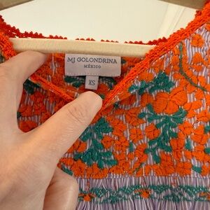 Mi Golondrina Orange and Green Floral Blouse